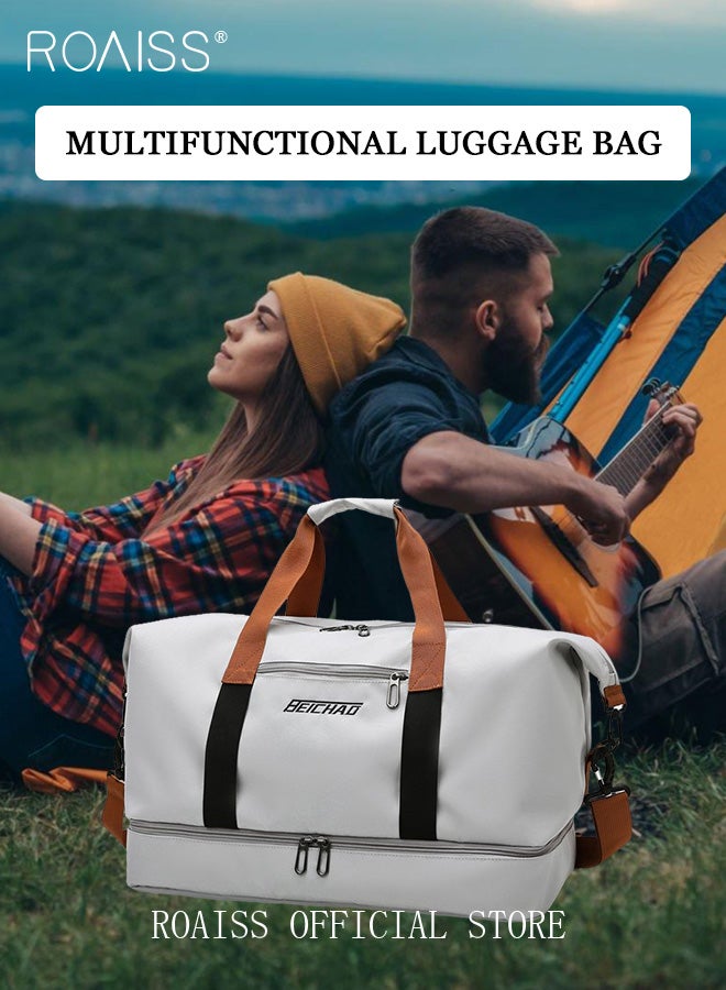 roaiss Multi Functional Large Capacity Carry on Luggage Bag Wet and Dry Separation Shoe Compartment Gym Bag Suitcase with Pull Rod Perfect for Teens Lightweight Waterproof Casual Short Business Trips Bag Grey - Image 5