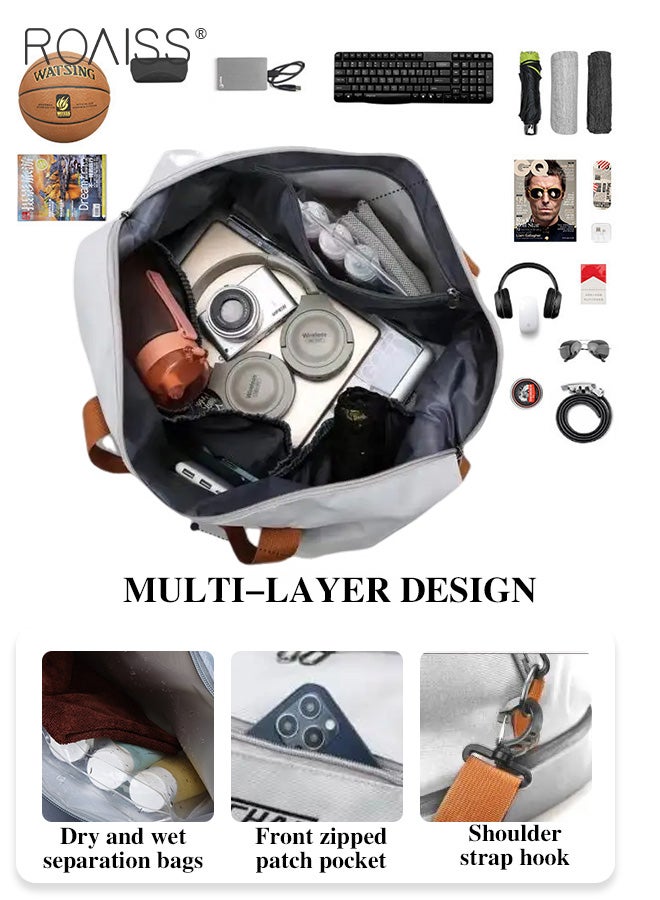 roaiss Multi Functional Large Capacity Carry on Luggage Bag Wet and Dry Separation Shoe Compartment Gym Bag Suitcase with Pull Rod Perfect for Teens Lightweight Waterproof Casual Short Business Trips Bag Grey - Image 4