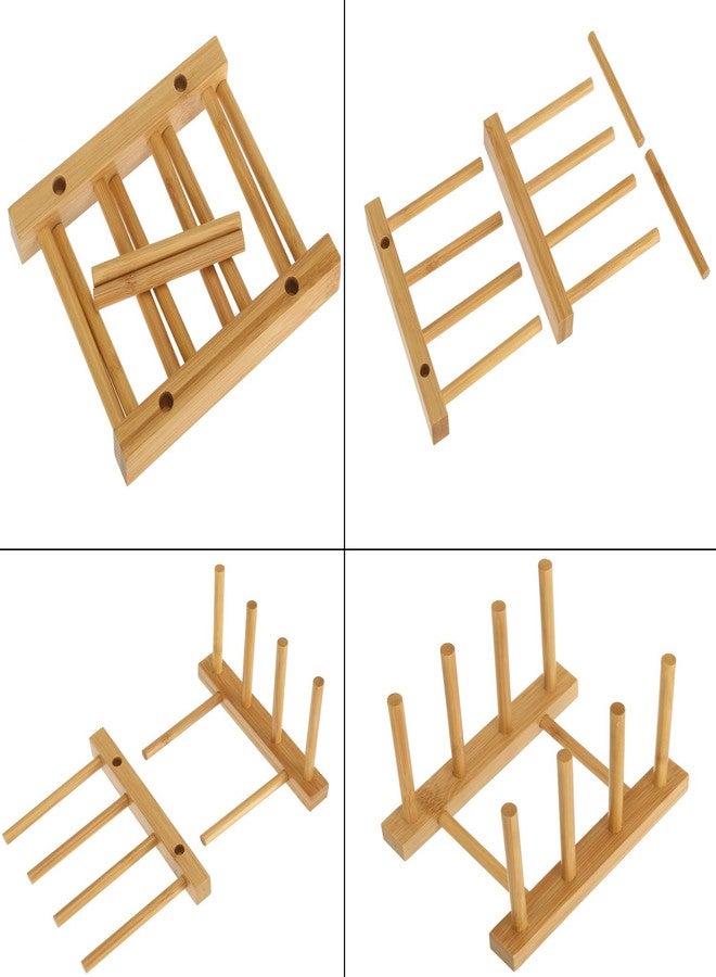 Lawei Set of 6 Bamboo Dish Rack - 3/6/8 Slots Wooden Plate Rack Stand Pot Lid Holder Dish Drying Rack for Dish, Bowl, Cup, Cutting Board and More - Image 3