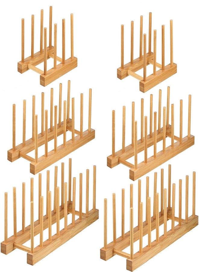 Lawei Set of 6 Bamboo Dish Rack - 3/6/8 Slots Wooden Plate Rack Stand Pot Lid Holder Dish Drying Rack for Dish, Bowl, Cup, Cutting Board and More - Image 1