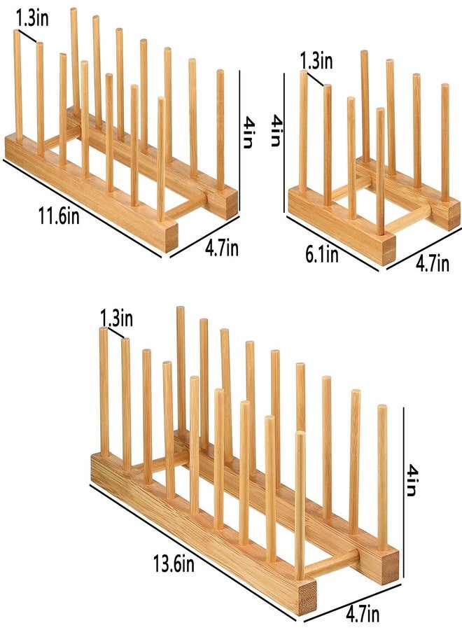 Lawei Set of 6 Bamboo Dish Rack - 3/6/8 Slots Wooden Plate Rack Stand Pot Lid Holder Dish Drying Rack for Dish, Bowl, Cup, Cutting Board and More - Image 2