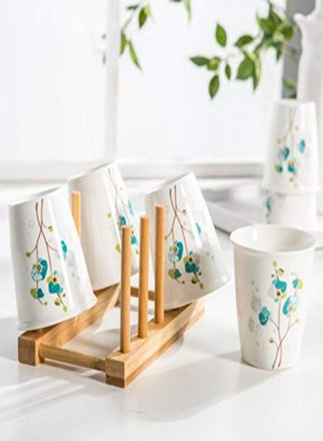 Lawei Set of 6 Bamboo Dish Rack - 3/6/8 Slots Wooden Plate Rack Stand Pot Lid Holder Dish Drying Rack for Dish, Bowl, Cup, Cutting Board and More - Image 4