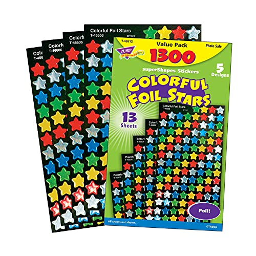 Trend Colorful Foil Stars superShapes Stickers by TREND Enterprises, Inc. 1300 Pieces; 7/16" Incentive Chart Size - Image 2