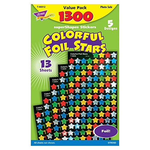 Trend Colorful Foil Stars superShapes Stickers by TREND Enterprises, Inc. 1300 Pieces; 7/16" Incentive Chart Size - Image 1