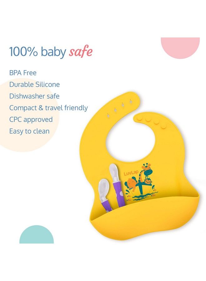 Luvlap مريلة أطفال من السيليكون لإطعام وفطام الرضع والأطفال الصغار مقاومة للماء وقابلة للغسل وإعادة الاستخدام ولا تسبب الفوضى وسهلة التنظيف ولا تحتوي على رائحة كريهة وفتحة رقبة قابلة للتعديل مع أزرار (أصفر) - Image 3
