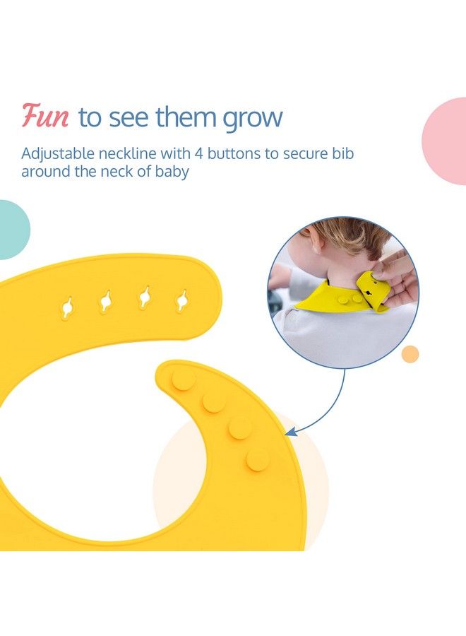 Luvlap مريلة أطفال من السيليكون لإطعام وفطام الرضع والأطفال الصغار مقاومة للماء وقابلة للغسل وإعادة الاستخدام ولا تسبب الفوضى وسهلة التنظيف ولا تحتوي على رائحة كريهة وفتحة رقبة قابلة للتعديل مع أزرار (أصفر) - Image 4