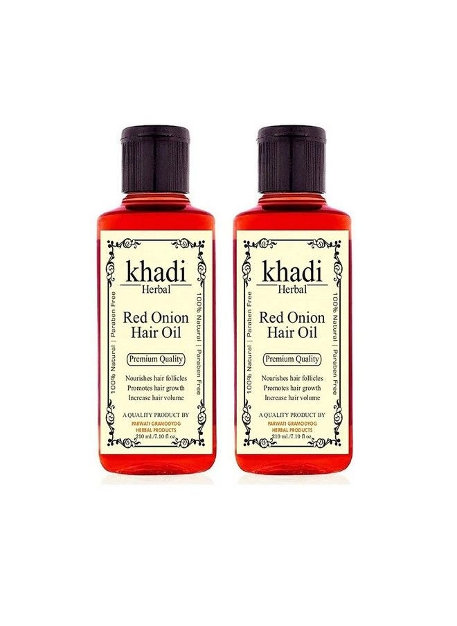 Khadi Herbal - Red Onion Hair Oil For Fresh Strong And Shining Hair Hair Fall Control Hair Strengthening ; Paraben Free Natural (420 Ml) Pack Of 2 - Image 1