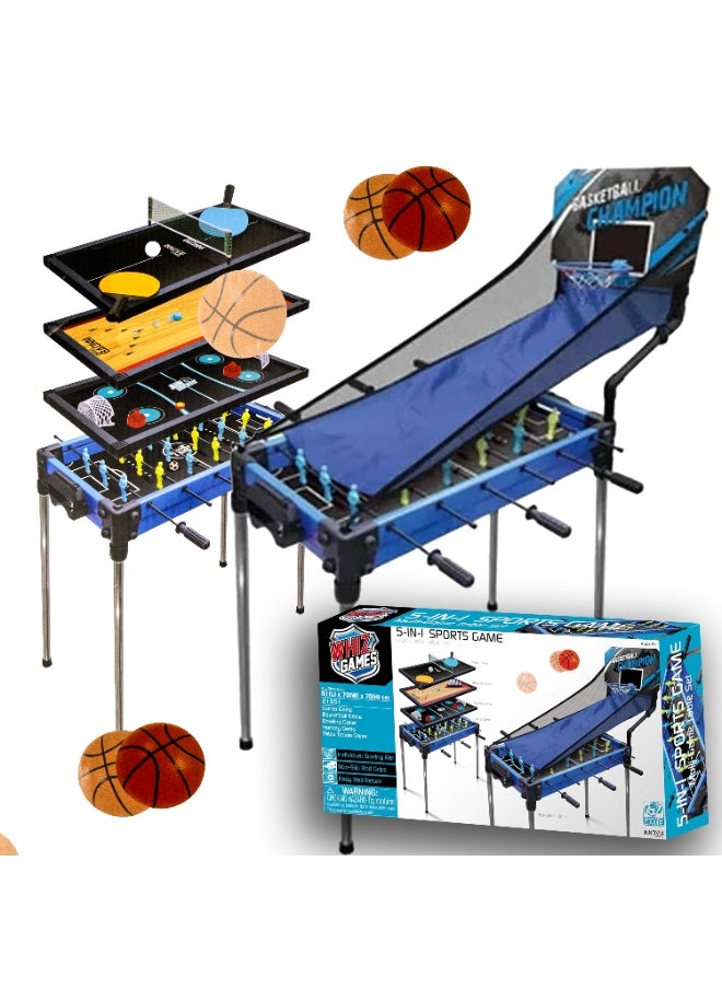 graffic Giraffe - Graffic Giraffe 5 in 1 Multi Game Table | Combination Arcade Set for Home | Soccer, Basketball, Bowling, Hockey and Table Tennis Table for Kids | 32 Inches Combo Game Table | Perfect Indoor Toys - Image 1