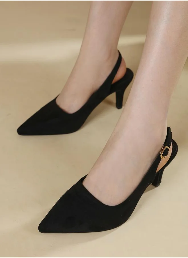 Sneak-a-Peek Plain Pointed Toe Stiletto Heel Slingback Shoes