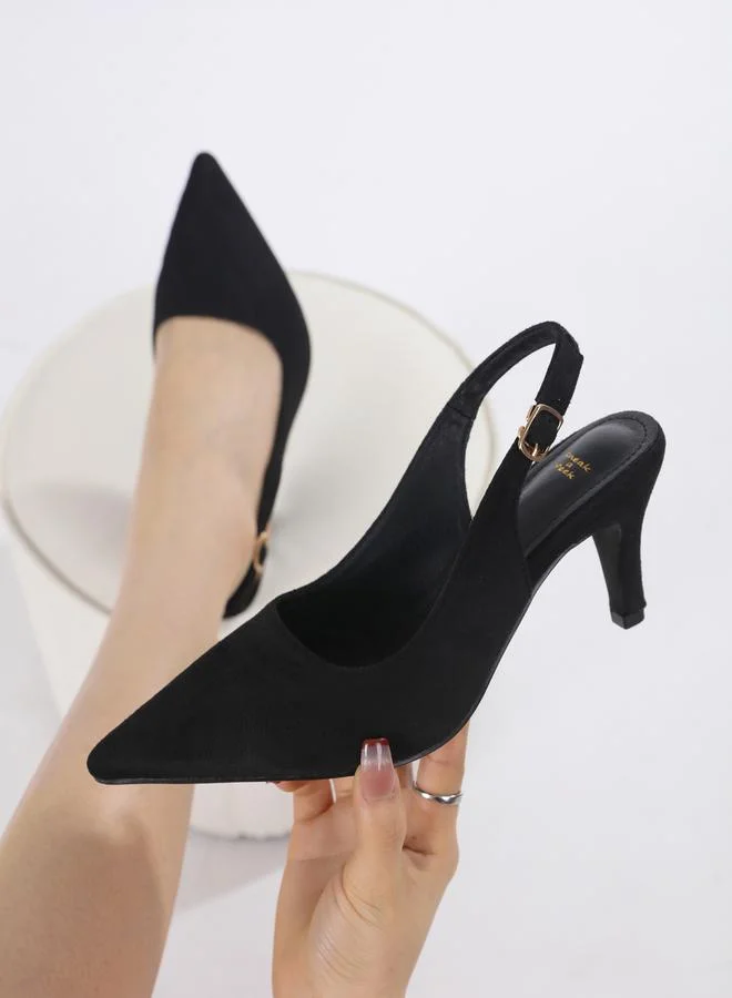 Sneak-a-Peek Plain Pointed Toe Stiletto Heel Slingback Shoes