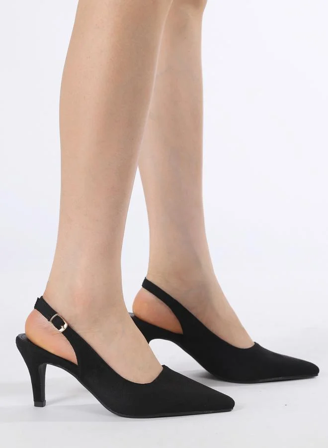 Sneak-a-Peek Plain Pointed Toe Stiletto Heel Slingback Shoes