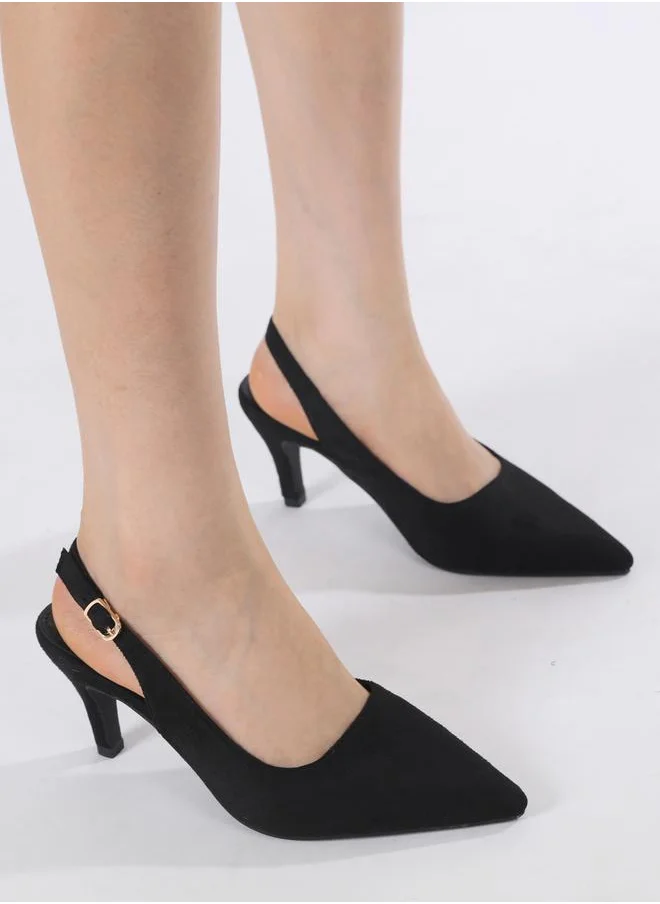 Sneak-a-Peek Plain Pointed Toe Stiletto Heel Slingback Shoes