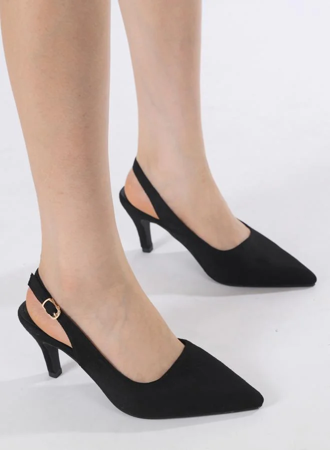 سنيك ايه بيك حذاء ستيليتو مدبب بكعب رفيع وحزام خلفي