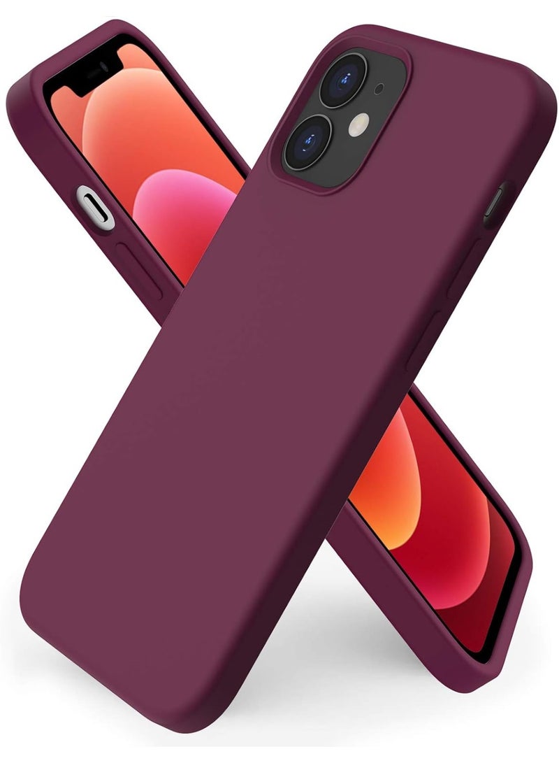 جراب متوافق مع iPhone 12 Mini، جراب رفيع من السيليكون السائل بثلاث طبقات مغطى بالكامل بمطاط جل ناعم مع غطاء جراب من الألياف الدقيقة 5.4 بوصة - (أحمر نبيذي) - Image 1