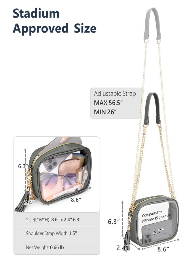 PACKISM Stylish Clear Bag for Stadium Events - Fashion Clear Purses for Women, Transparent Crossbody Bag with PU Leather Trim & Chain Strap, Concerts Music Festivals Outfits, Chain Grey - Image 3