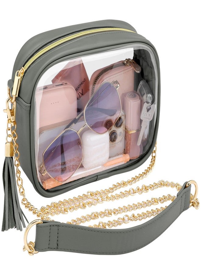 PACKISM Stylish Clear Bag for Stadium Events - Fashion Clear Purses for Women, Transparent Crossbody Bag with PU Leather Trim & Chain Strap, Concerts Music Festivals Outfits, Chain Grey - Image 1