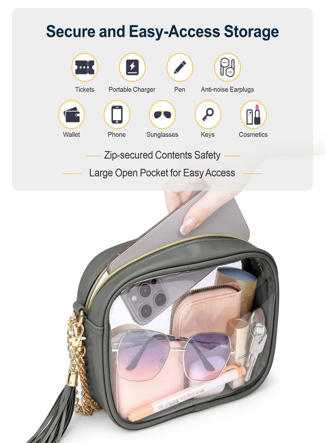 PACKISM Stylish Clear Bag for Stadium Events - Fashion Clear Purses for Women, Transparent Crossbody Bag with PU Leather Trim & Chain Strap, Concerts Music Festivals Outfits, Chain Grey - Image 4