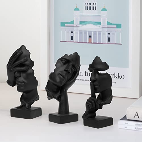 prosfalt 3 Pcs Thinker Statue, Silence is Gold Abstract Art Figurine, No Hear No See No Speak Modern Home Resin Sculptures Decorative Objects Decor for Home Office Bookshelf Desktop(Black) (A-41) - Image 4