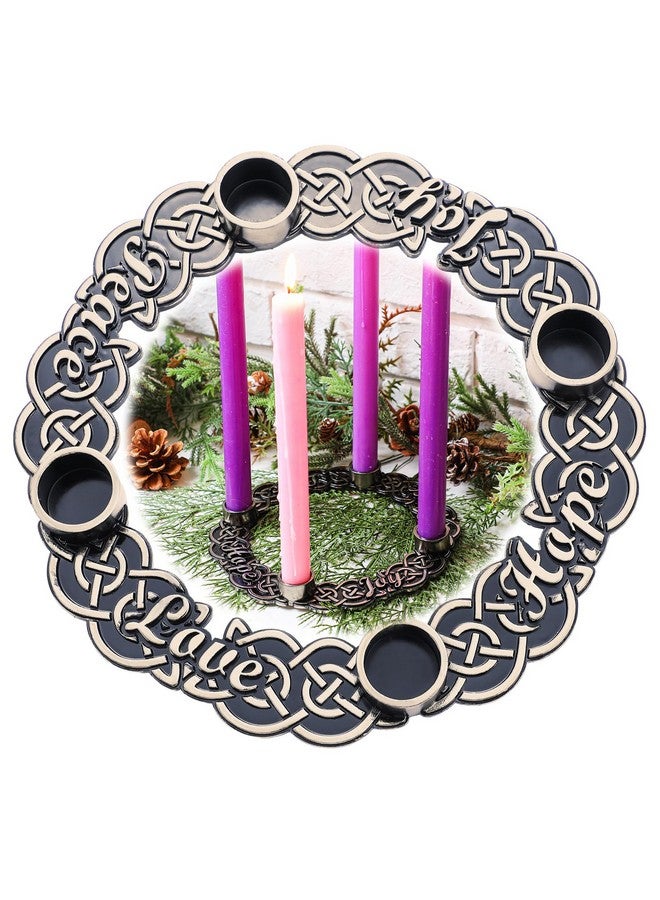 Shellwei Shellwei Advent Wreath Candle Holder with Metal Celtic Knot Advent Metal Candleholder Ring Wreath Nativity Joy, Faith, Love, Hope Candle Holder for Xmas Centerpiece Decor Church (Candles Not Included)  - Image 1