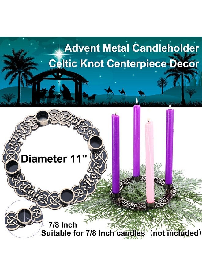 Shellwei Shellwei Advent Wreath Candle Holder with Metal Celtic Knot Advent Metal Candleholder Ring Wreath Nativity Joy, Faith, Love, Hope Candle Holder for Xmas Centerpiece Decor Church (Candles Not Included)  - Image 2