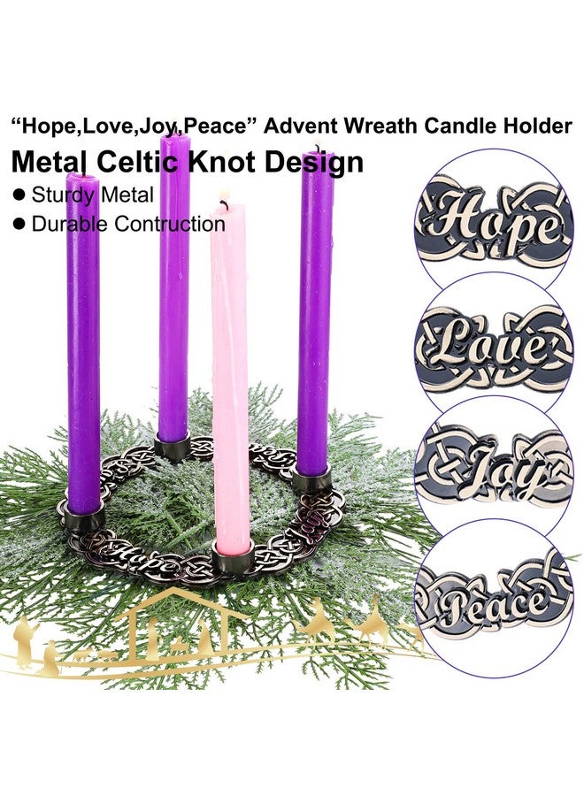 Shellwei Shellwei Advent Wreath Candle Holder with Metal Celtic Knot Advent Metal Candleholder Ring Wreath Nativity Joy, Faith, Love, Hope Candle Holder for Xmas Centerpiece Decor Church (Candles Not Included)  - Image 3