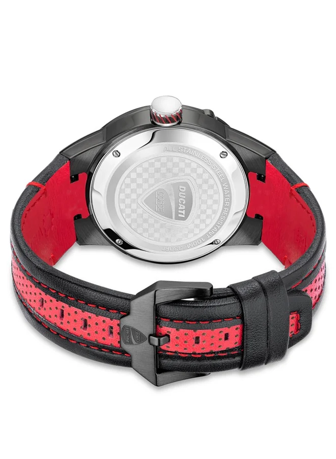 Ducati Corse  Curva Black Dial Black Red Leather Strap Analog Watch for Men 45 mm for Men | Best Price UAE