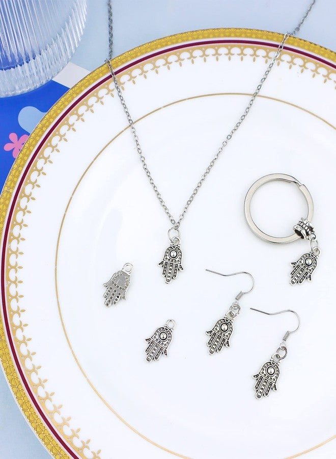 JIALEEY 100PCS Antique Silver Hamsa Hand of Fatima Symbol Charms Hamsa Hand Beads Frame Charms for Jewelry Making Findings DIY Necklace Bracelet - Image 5