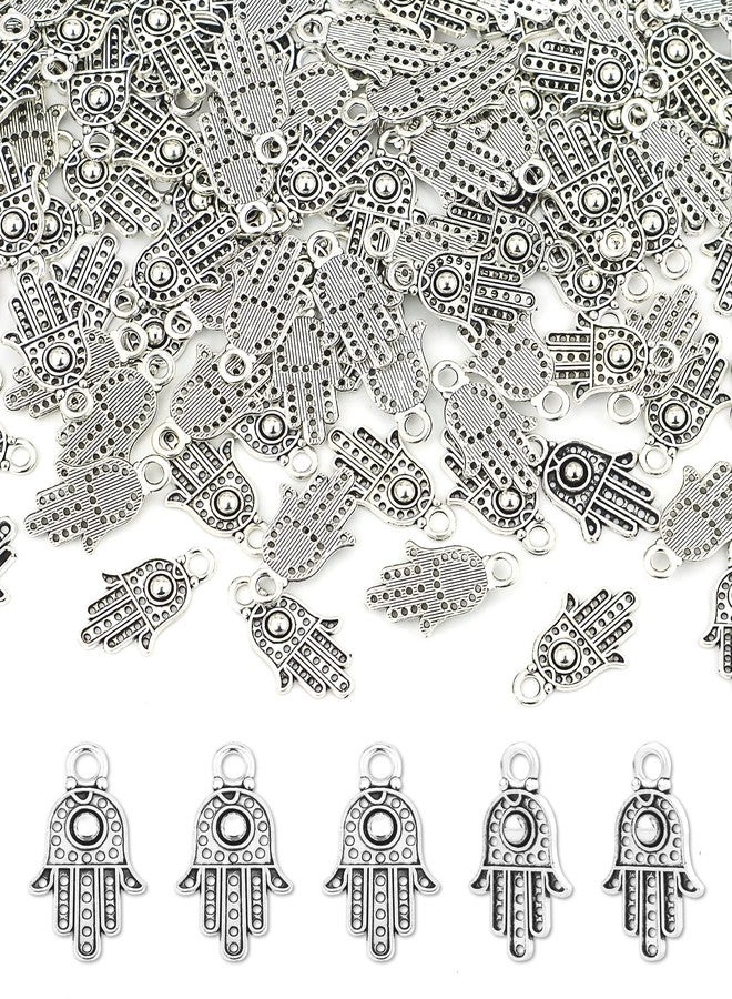 JIALEEY 100PCS Antique Silver Hamsa Hand of Fatima Symbol Charms Hamsa Hand Beads Frame Charms for Jewelry Making Findings DIY Necklace Bracelet - Image 1