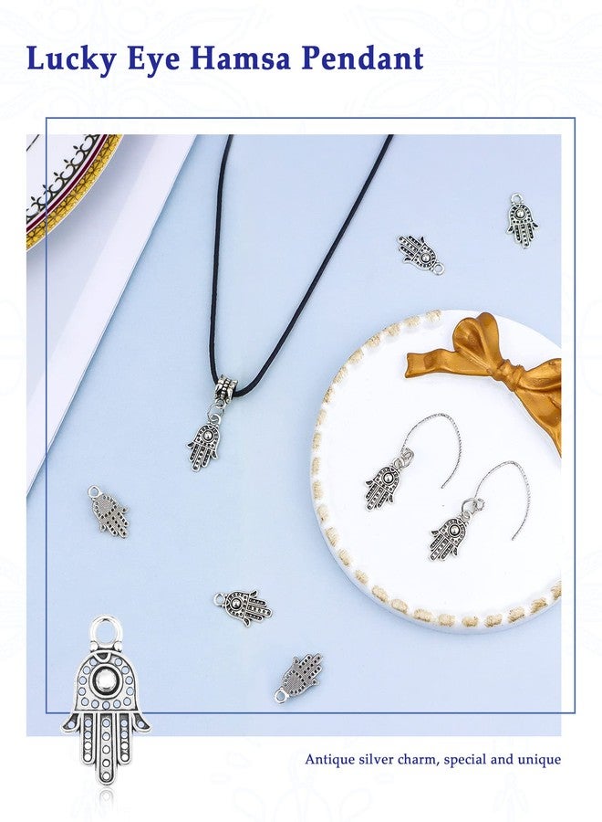 JIALEEY 100PCS Antique Silver Hamsa Hand of Fatima Symbol Charms Hamsa Hand Beads Frame Charms for Jewelry Making Findings DIY Necklace Bracelet - Image 4
