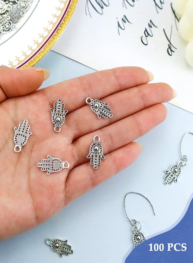 JIALEEY 100PCS Antique Silver Hamsa Hand of Fatima Symbol Charms Hamsa Hand Beads Frame Charms for Jewelry Making Findings DIY Necklace Bracelet - Image 3