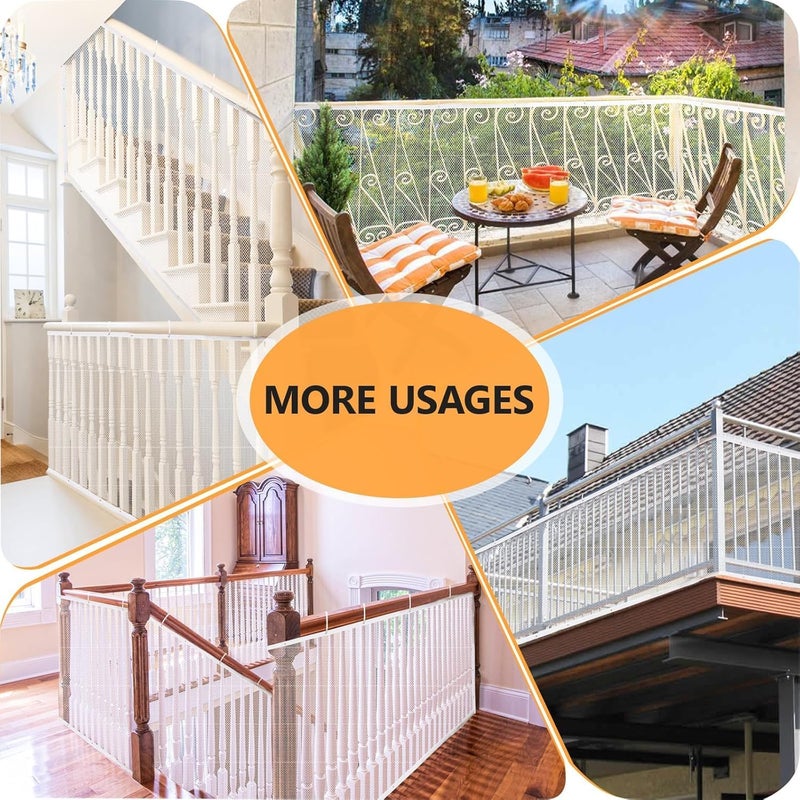 MsAnya Baby Safety Stair Railing Net Baby Proofing Stair Balcony Banister Rail Guard Child Safety Stair Protection Safe Rail Indoor Outdoor 3m/6m L x 78cm H, White (6m length × 78cm height) - Image 5