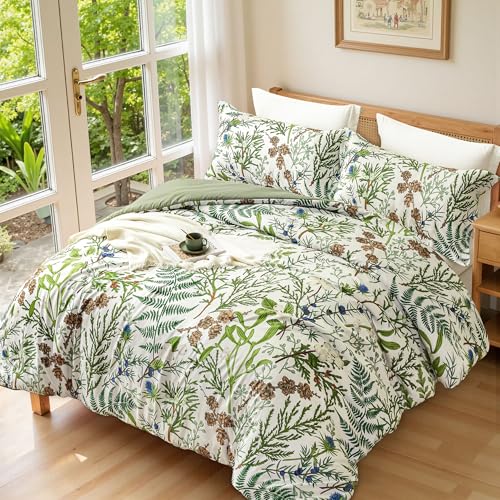 keensoft Queen Comforter Set - 3 Pieces Botanical Bedding Comforter Set, 1 Soft Vintage Beige Plant Flowers Comforter (90"x90") and 2 Pillow Shams(20"x26") Ultra-Soft Comfort Suitable for All Seasons - Image 2