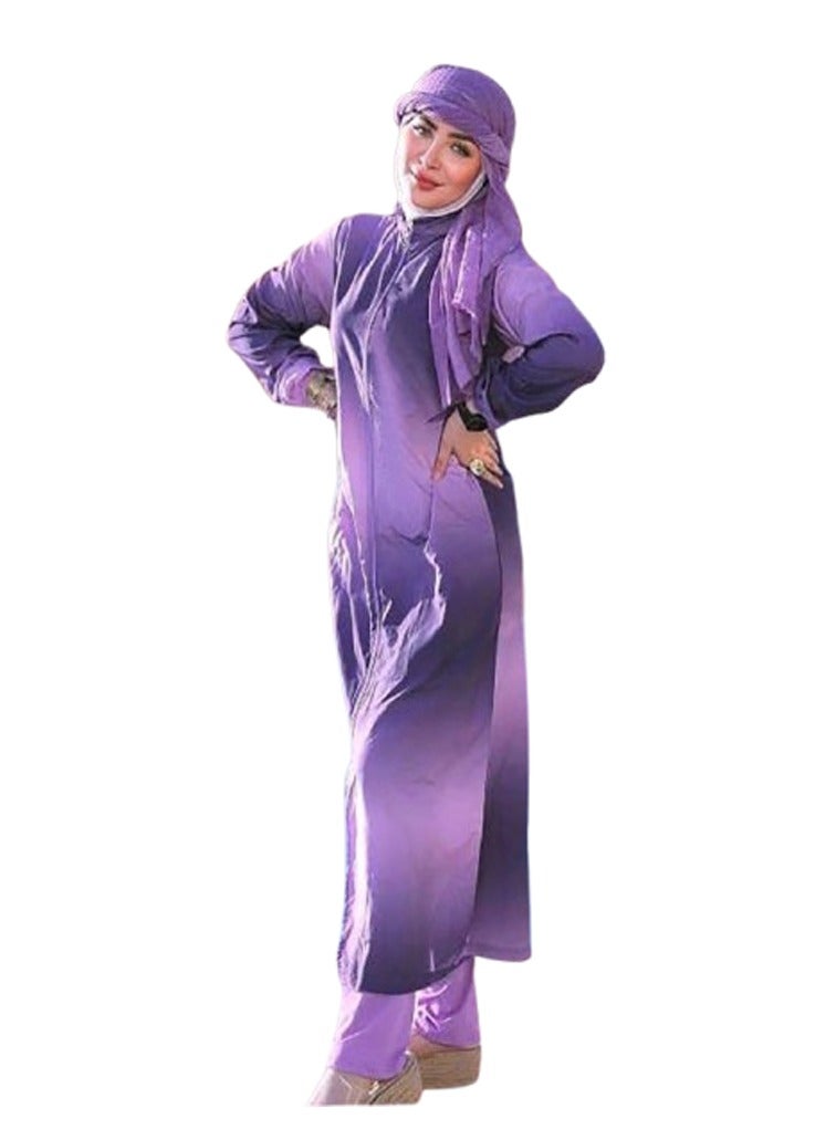 مايوه تونيك طويل شرعي للمنتقبات - لون موف  - Image 2
