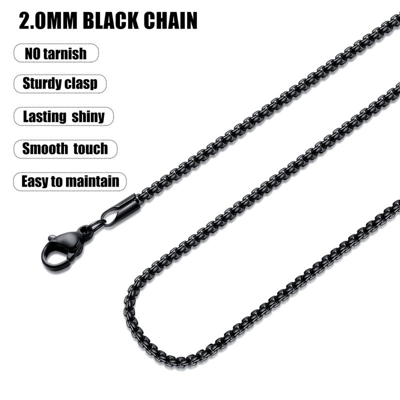Fiusem Black Chain for Men, 2mm Stainless Steel Necklace for Men and Women, Box Chain 20 Inches - Image 3