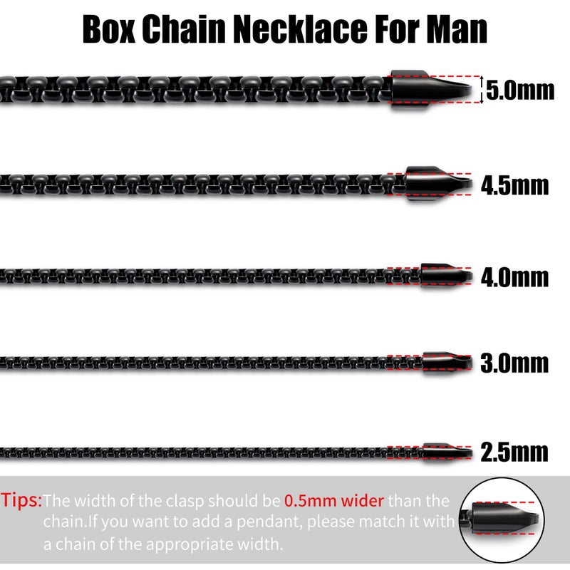 Fiusem Black Chain for Men, 2mm Stainless Steel Necklace for Men and Women, Box Chain 20 Inches - Image 5