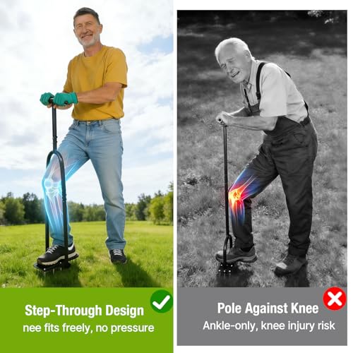 eWonLife Lawn Aerator Tool, Step-Through Design Manual Yard Aerator, Full Foot Pedal for Joint-Friendly, Ergonomic Full Leg Force for Grass & Soil Aeration, Lawn & Garden Care, 15 Spike Hand Aerator - Image 2
