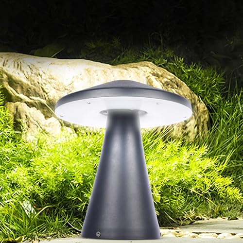 GIGAWATTS MUSROOM Outdoor Gate Light – 12W Integrated Light 101% Rust & Waterproof Die-Casting Aluminum, Polycarbonate Piller Lamp Base Mount Grey Exterior Fixture for Garden Boundary & Home Entrance - Image 5