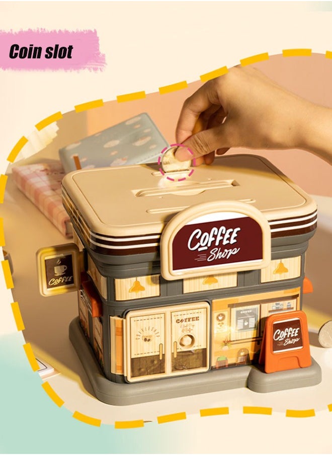 Aikenn Creative piggy bank piggy bank children's piggy bank toy diy large capacity children's piggy bank with key storage home decoration large capacity street view piggy bank children's toy children's piggy bank (brown)  - Image 4