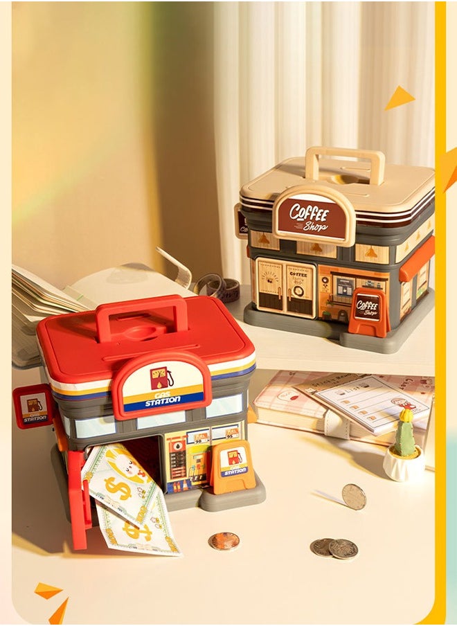 Aikenn Creative piggy bank piggy bank children's piggy bank toy diy large capacity children's piggy bank with key storage home decoration large capacity street view piggy bank children's toy children's piggy bank (brown)  - Image 5