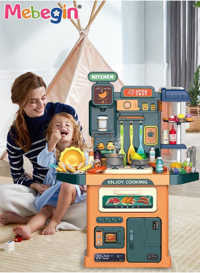 ميبيجين - 77 PCS Kids Kids Kitch PlaySet Playend Steam للبنين والبنات ، لعبة المطبخ وضعها مع أضواء واقعية الأصوات محاكاة الرش واللعب بالوعة ، والتظاهر بتشغيل الطعام مع طفل صغير - Image 1