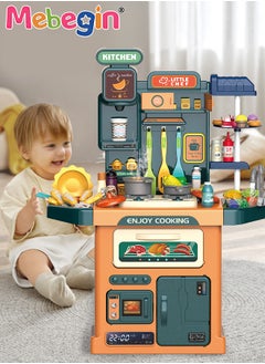 ميبيجين 77 PCS Kids Kids Kitch PlaySet Playend Steam للبنين والبنات ، لعبة المطبخ وضعها مع أضواء واقعية الأصوات محاكاة الرش واللعب بالوعة ، والتظاهر بتشغيل الطعام مع طفل صغير  - Image 2
