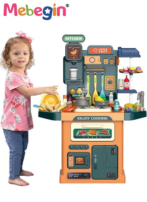 77 PCS Kids Kids Kitch PlaySet Playend Steam للبنين والبنات ، لعبة المطبخ وضعها مع أضواء واقعية الأصوات محاكاة الرش واللعب بالوعة ، والتظاهر بتشغيل الطعام مع طفل صغير