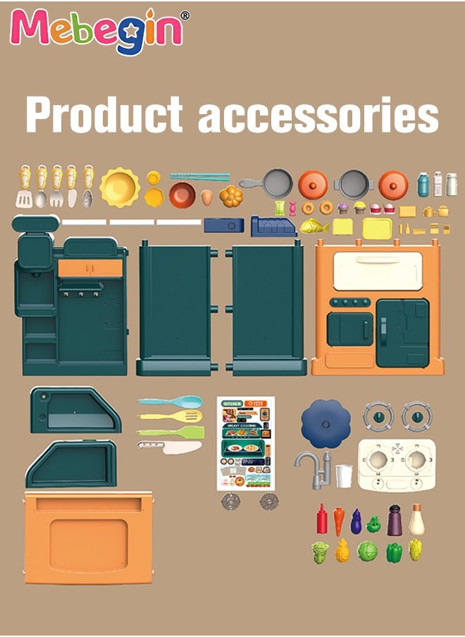 MEBEGIN 77 Pcs Kids Kitchen Playset Pretend Steam for Boys and Girls,lay Kitchen Toy with Realistic Lights Sounds Simulation of Spray and Play Sink, Pretend Play Food with Toddler  - Image 4