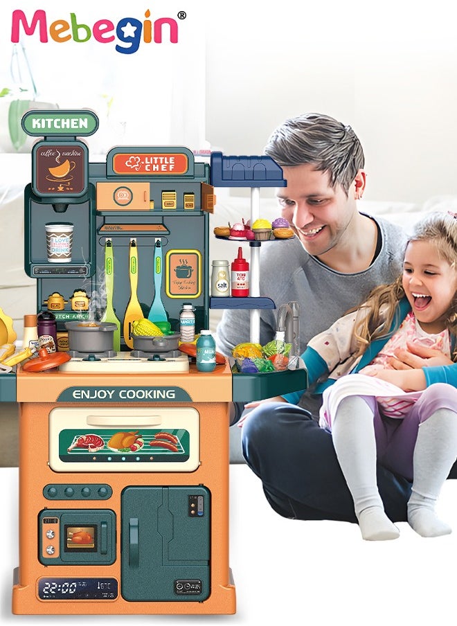 ميبيجين - 77 PCS Kids Kids Kitch PlaySet Playend Steam للبنين والبنات ، لعبة المطبخ وضعها مع أضواء واقعية الأصوات محاكاة الرش واللعب بالوعة ، والتظاهر بتشغيل الطعام مع طفل صغير - Image 1