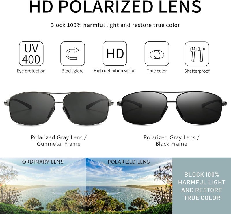 KASTWAVE Men Sunglasses, Ultra Lightweight Rectangular Polarized Sunglasses for Men UV400 Protection 2 Packs Cool Sunglasses for Driving Golf Running Fishing - Image 2