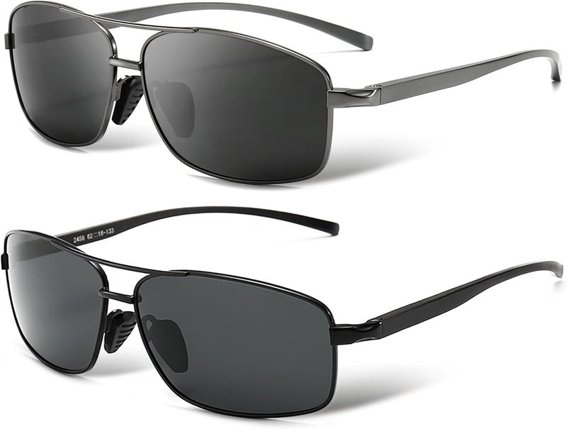 KASTWAVE Men Sunglasses, Ultra Lightweight Rectangular Polarized Sunglasses for Men UV400 Protection 2 Packs Cool Sunglasses for Driving Golf Running Fishing - Image 1
