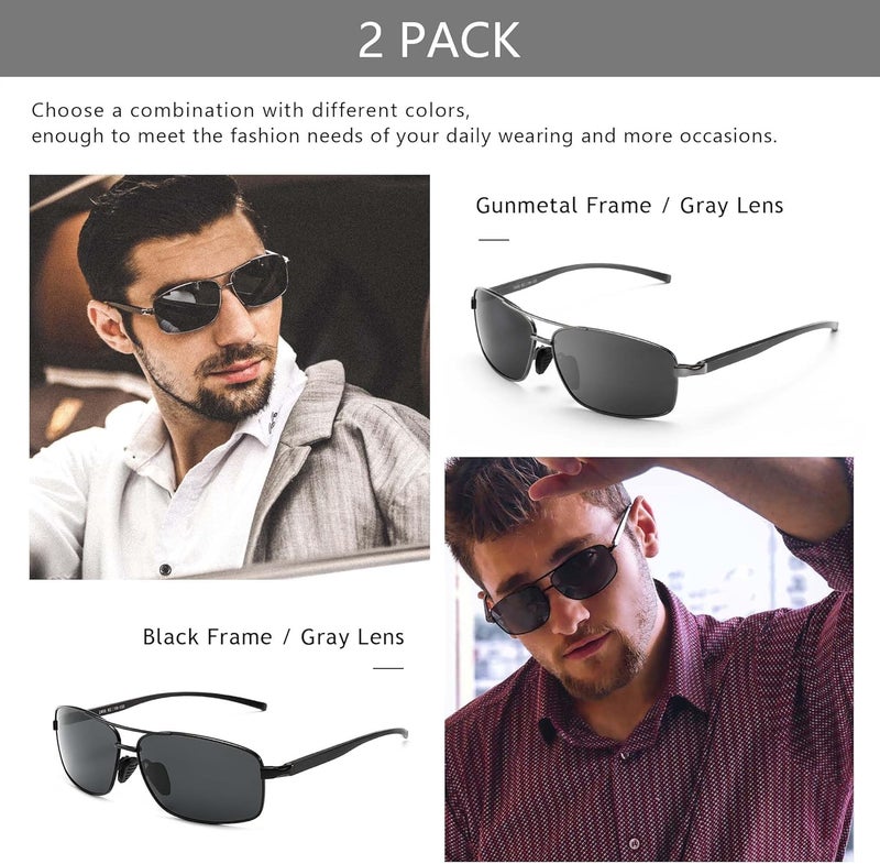 KASTWAVE Men Sunglasses, Ultra Lightweight Rectangular Polarized Sunglasses for Men UV400 Protection 2 Packs Cool Sunglasses for Driving Golf Running Fishing - Image 5