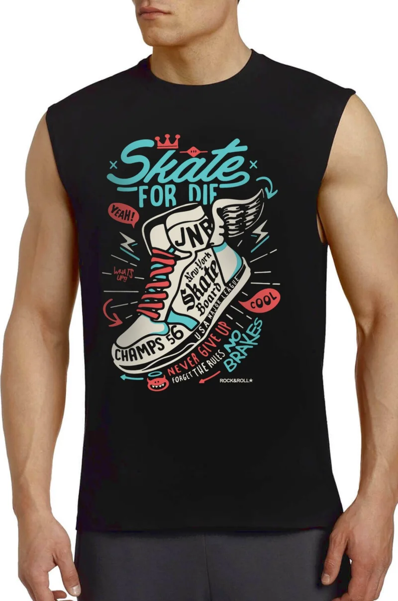 Winged Shoes Black Cut-Off Sleeve / Sleeveless T-Shirt