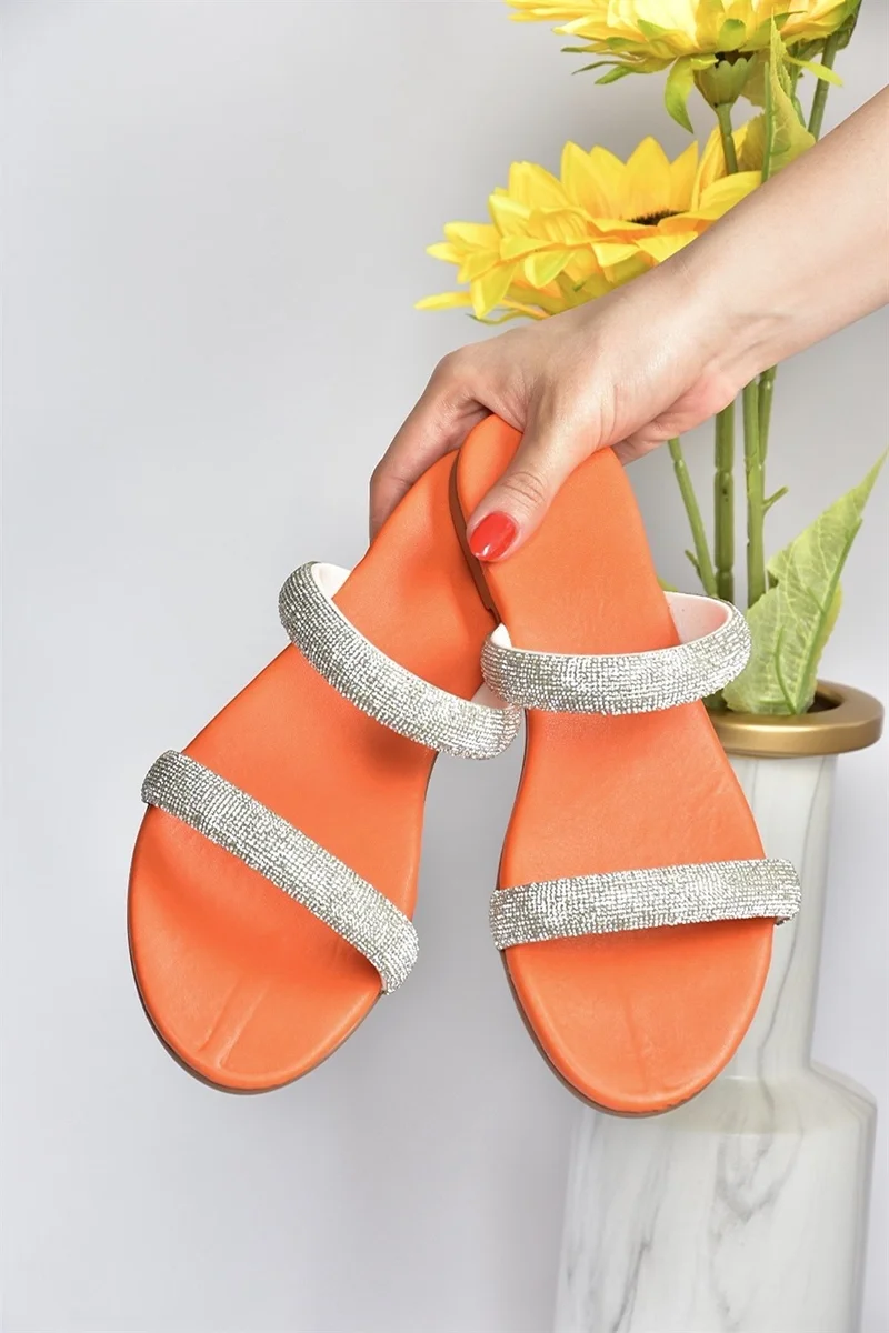 فوكس شوز Orange Stone Detailed Women's Slippers M272003509
