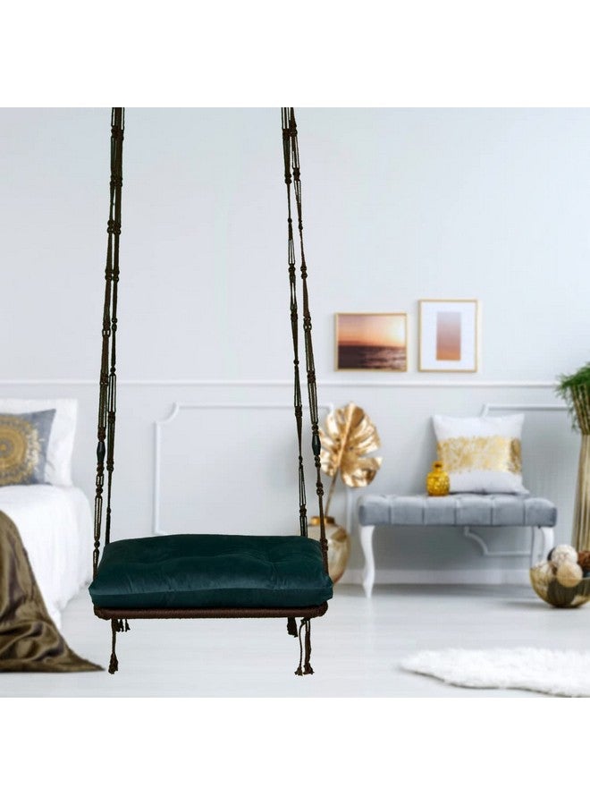 Patiofy Swing/Jhoola for Adults - Outdoor/Indoor Living Room/Balcony Hanging Hammock Chair With Blue Cushion - Brown Polyester, 58.4 Cm x 167.6 Cm - Image 1